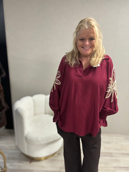 Top met mouwborduursel G. Ricceri Bordeaux