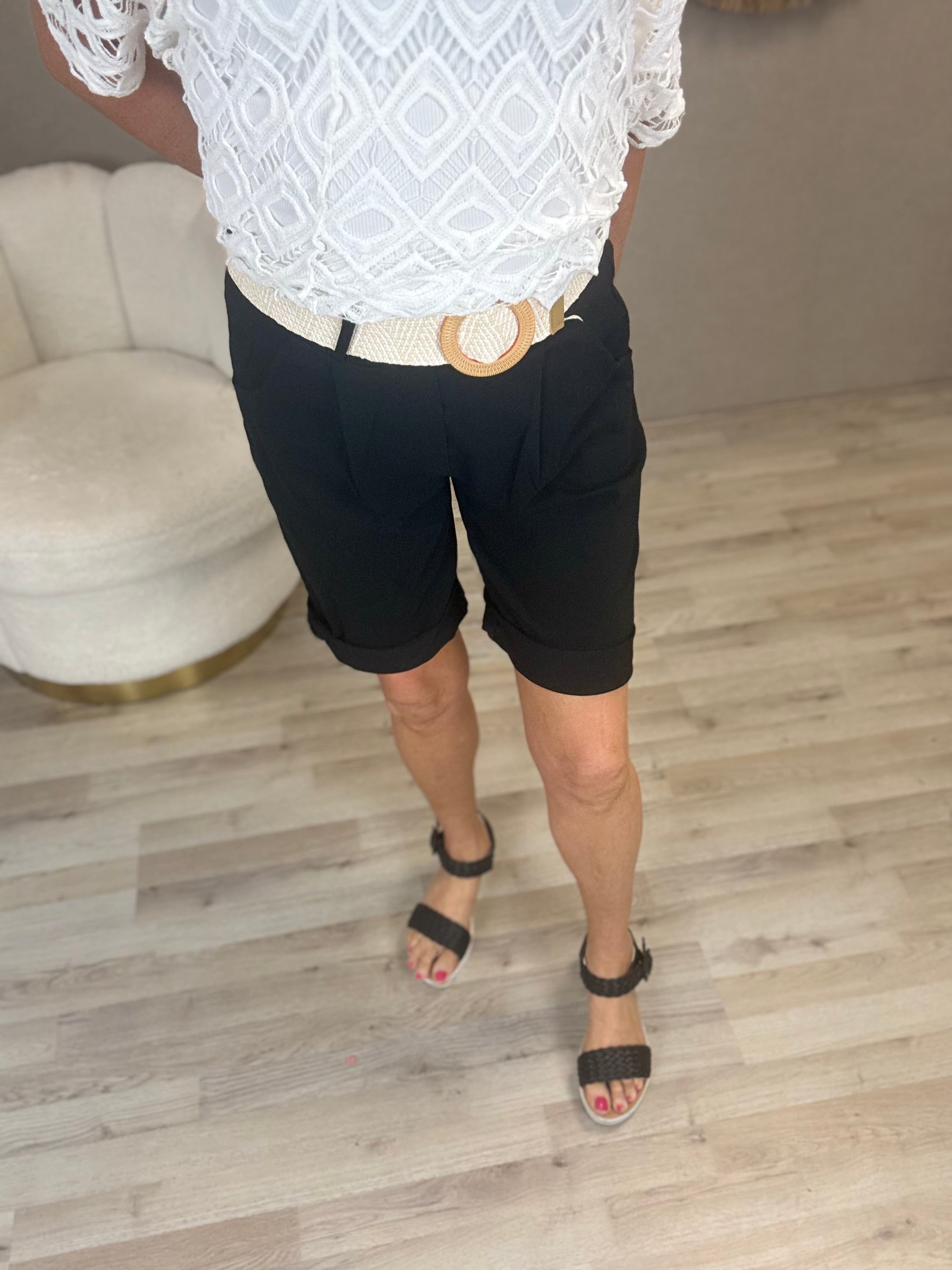 Comfort stretch short met riem - Nancfashion