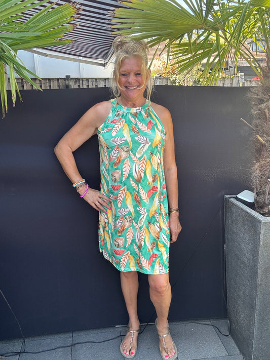Halter Jurk Groen Veren