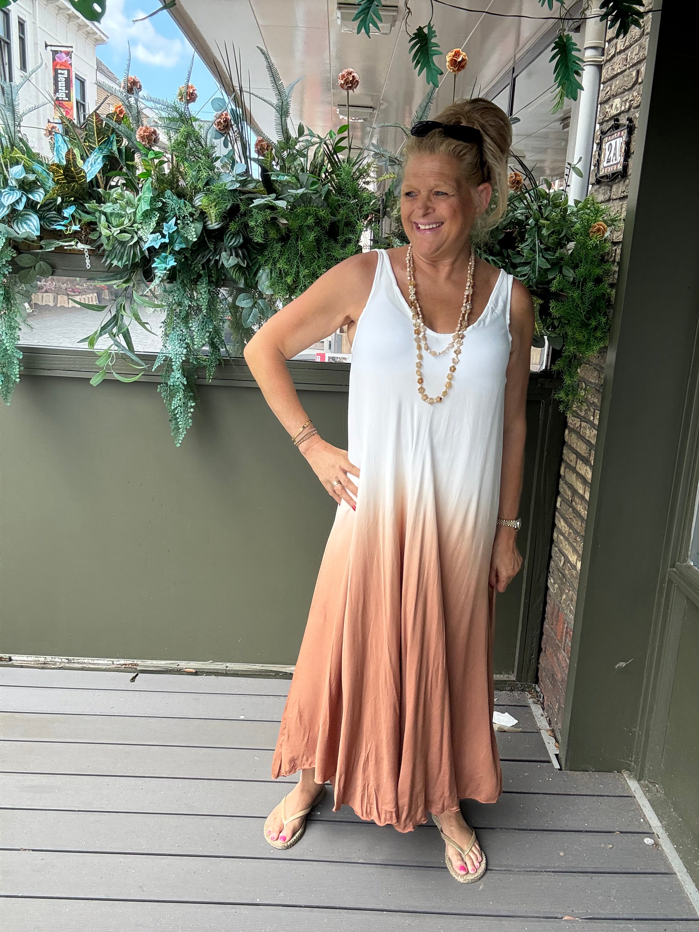 Maxi Jurk Sunset Wit/Bruin