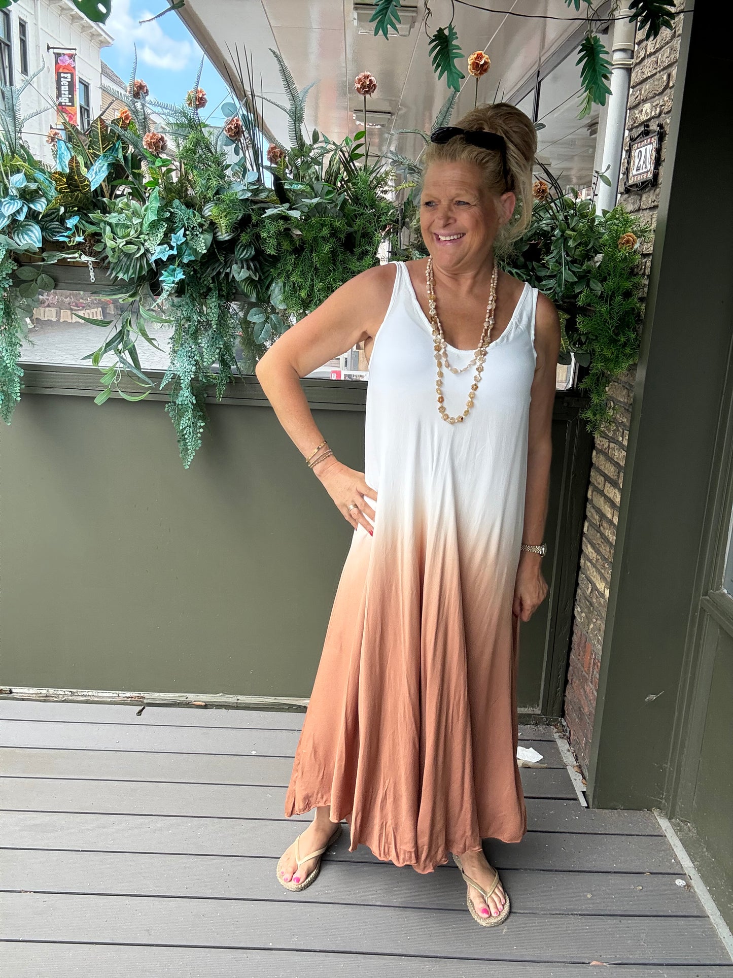 Maxi Jurk Sunset Wit/Bruin