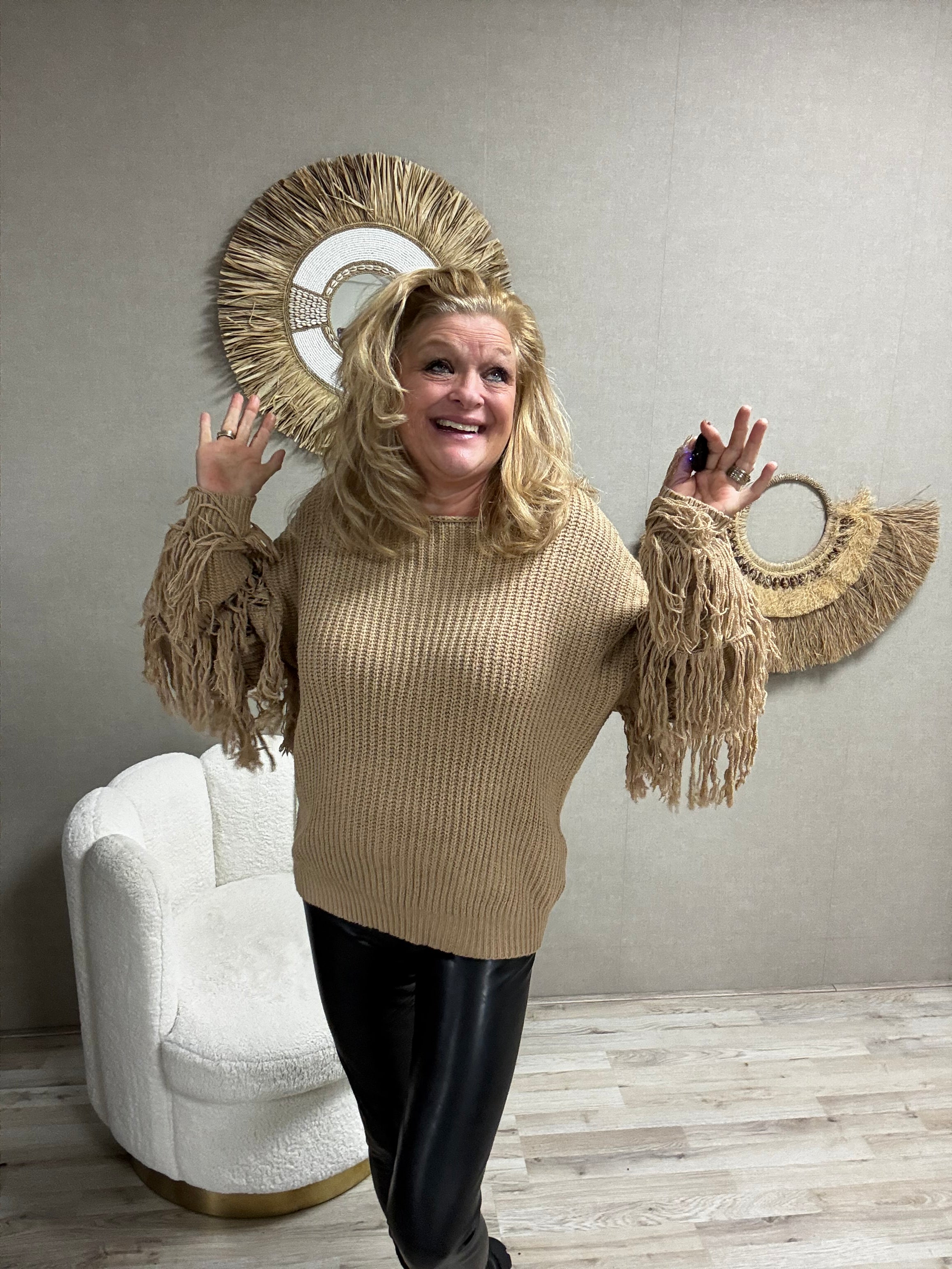 Trui Fringe Beige