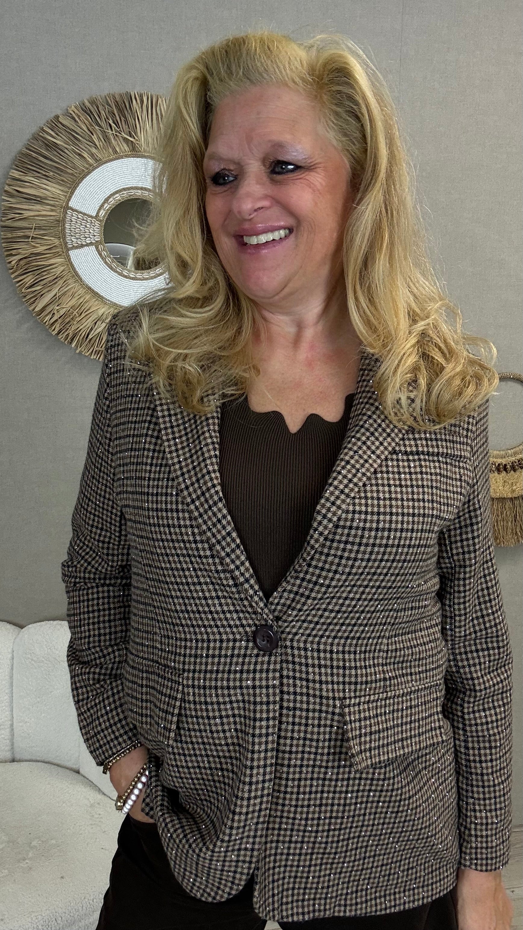 Blazer Ruit met Strass Steentjes