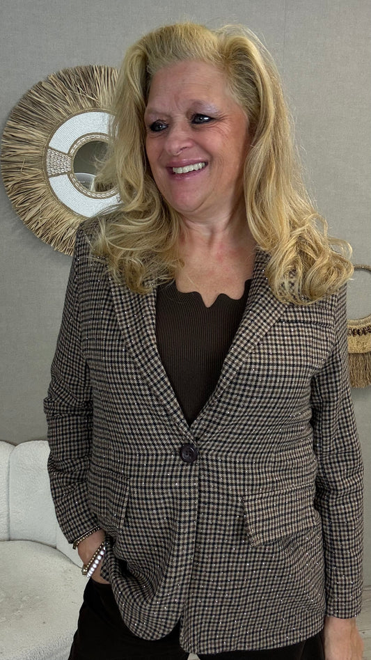 Blazer Ruit met Strass Steentjes - Nancfashion