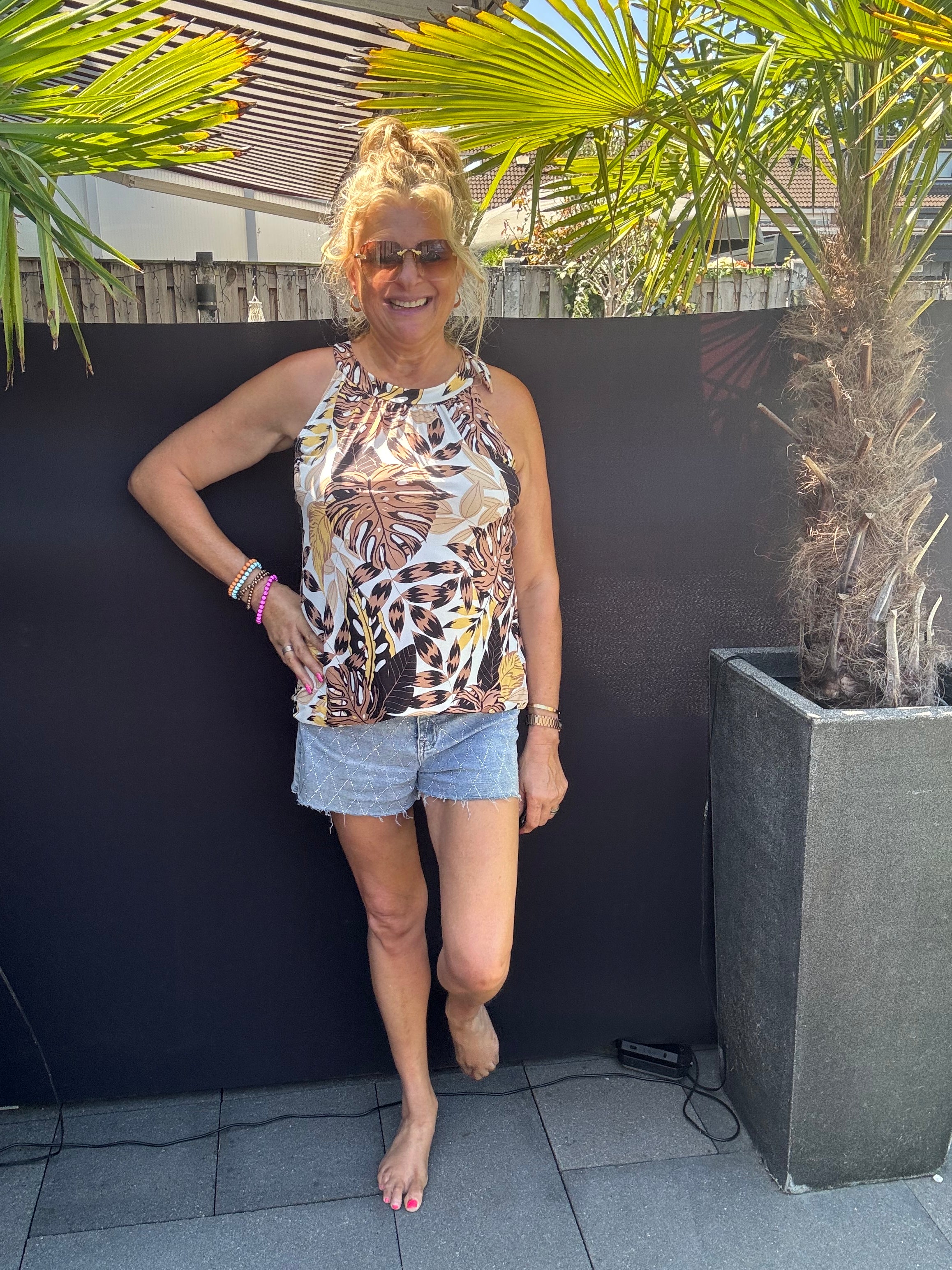 Halter Top  bladeren bruin geel
