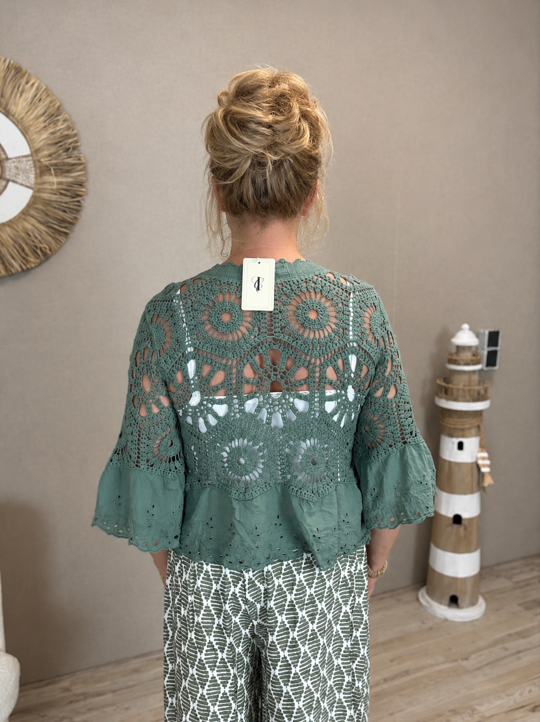 Gehaakt Vestje Met Broderie Details Groen