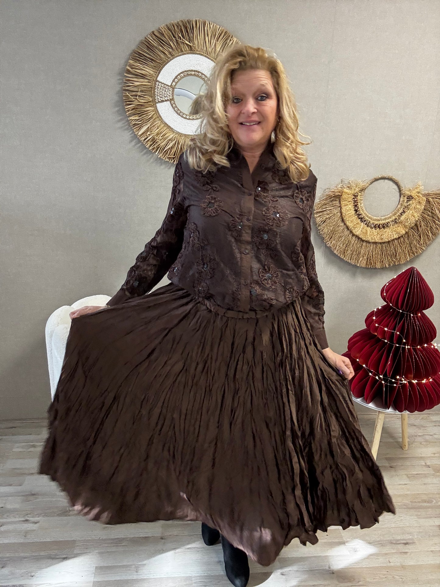 Crinkle Rok Donkerbruin