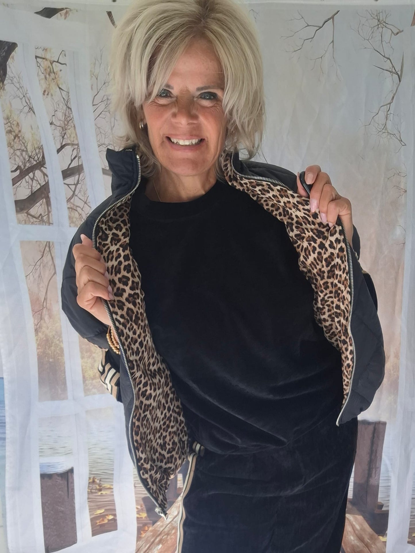 2 in 1 bodywarmer zwart/leopard