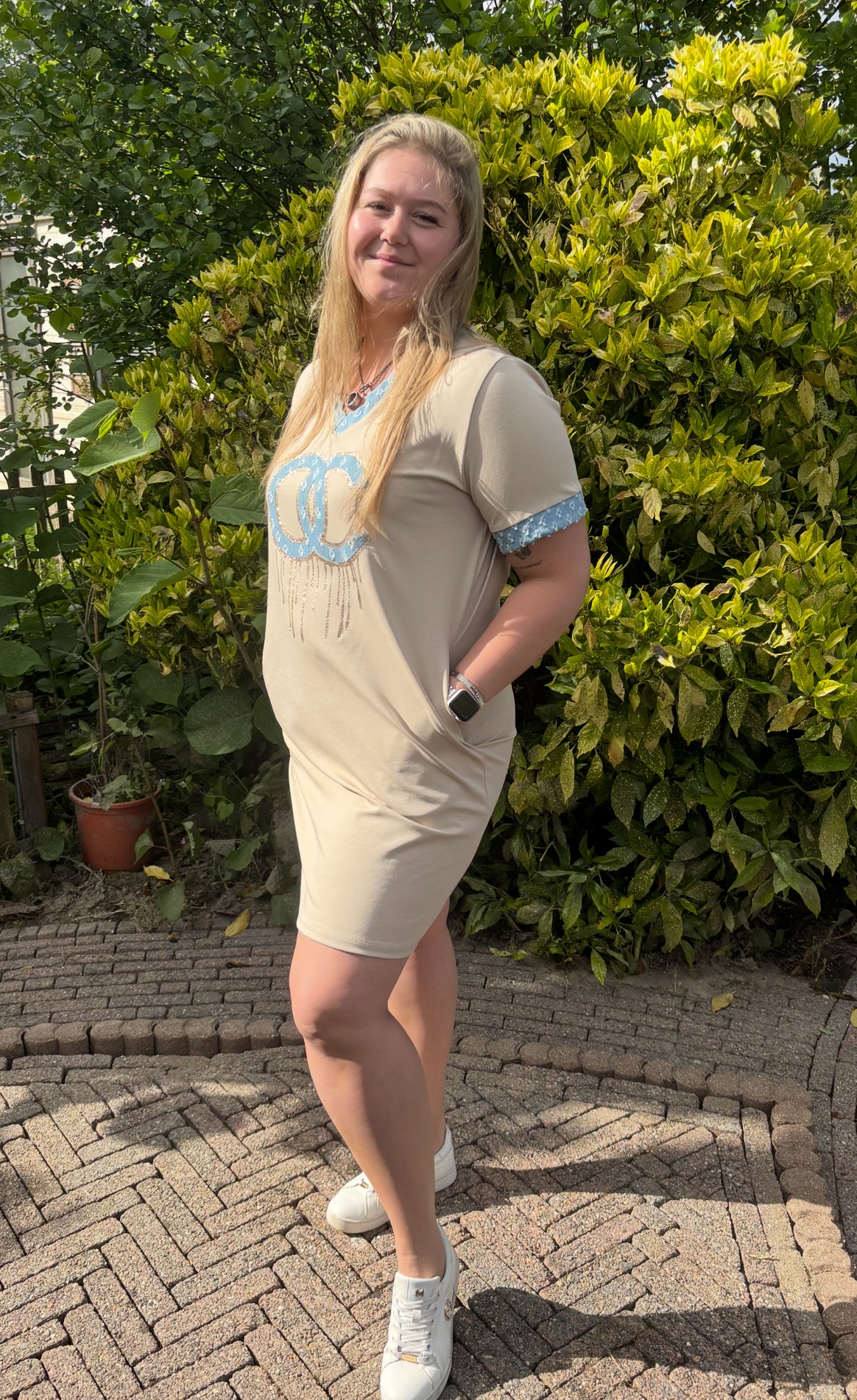 Jogg Jurkje met Demin print Beige