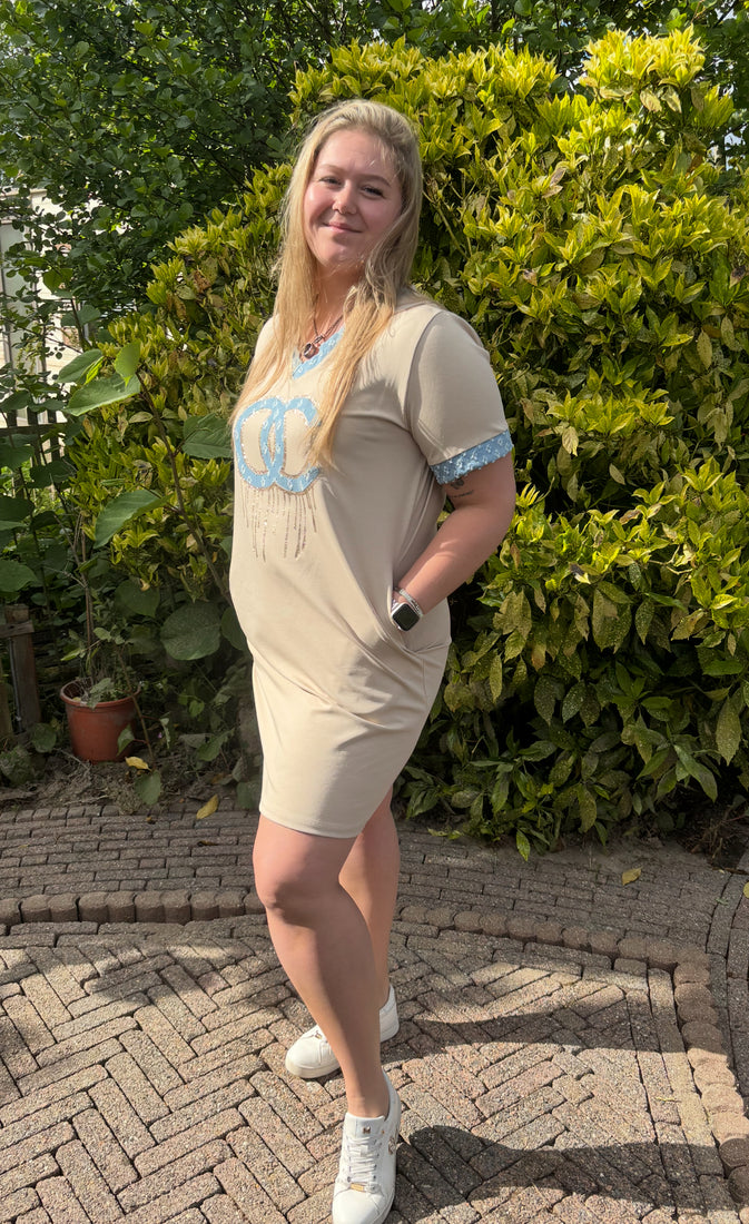 Jogg Jurkje met Demin print Beige