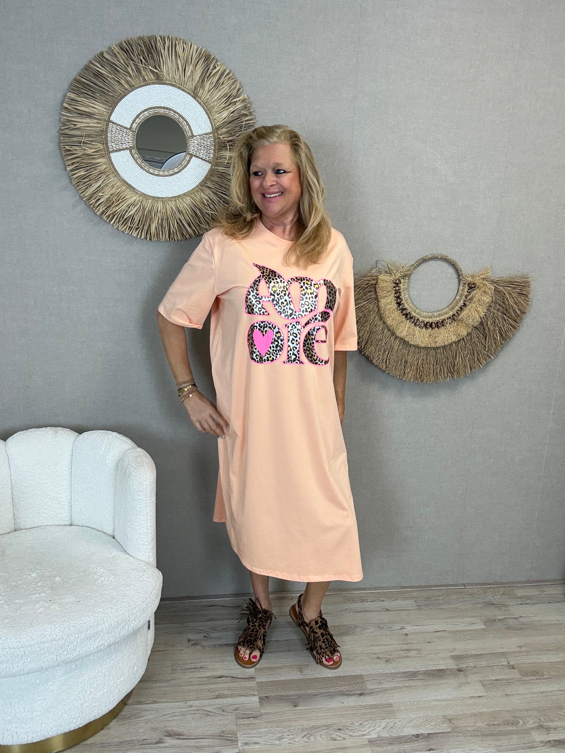 Oversized T-Shirt Jurk Zalm - Nancfashion