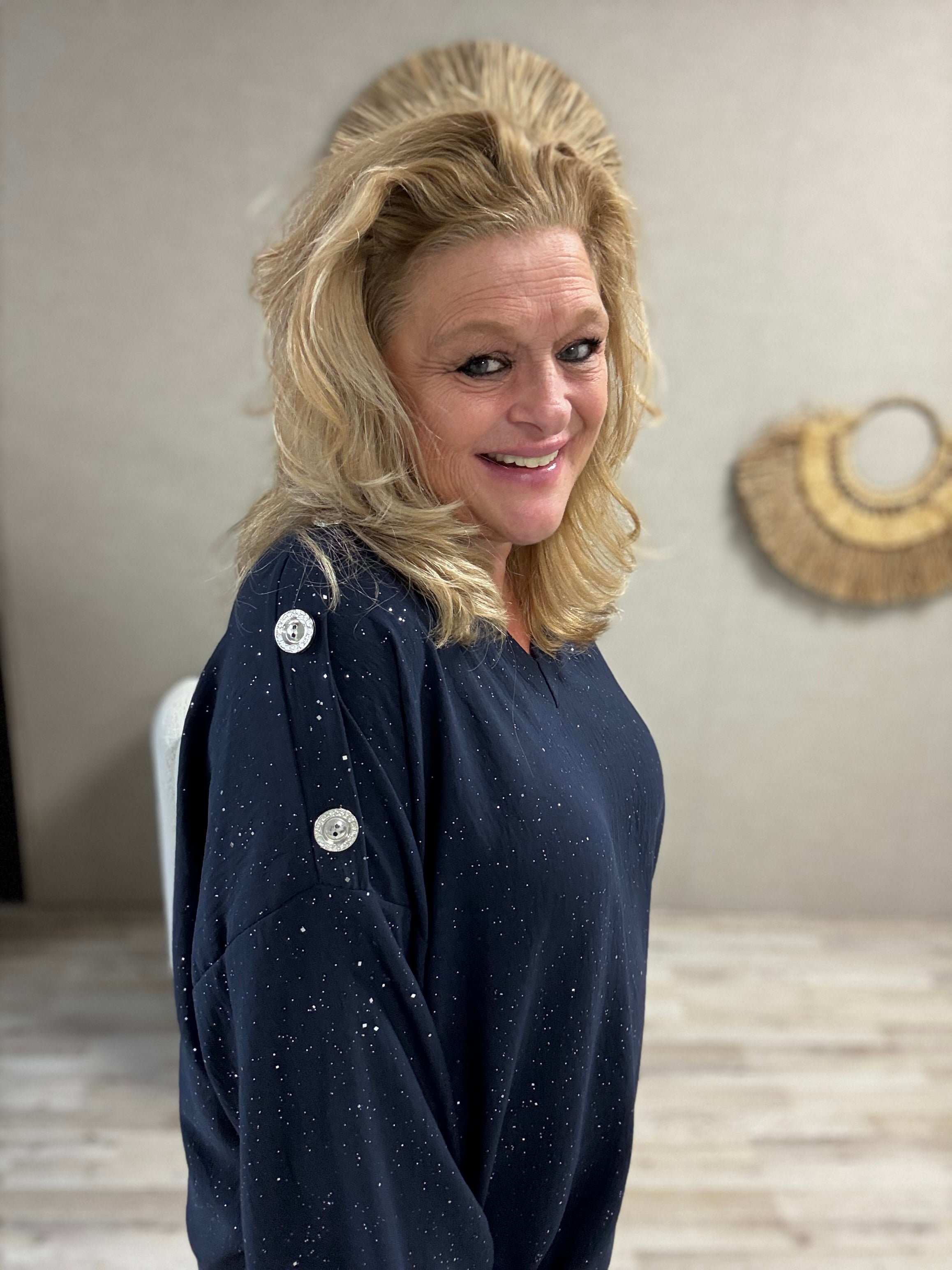 Blouse Imke Donkerblauw Zilveren sparkel