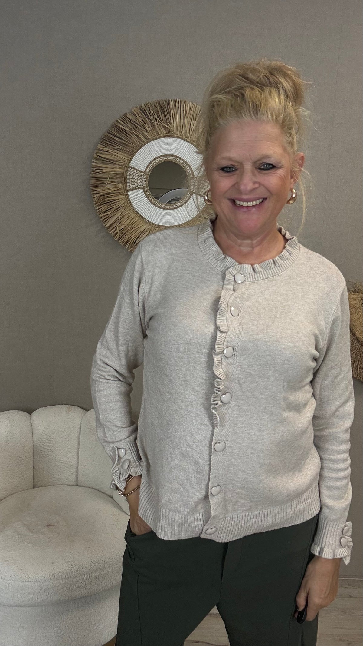 Vest Amour – Hartjesknoopjes Beige/Malange