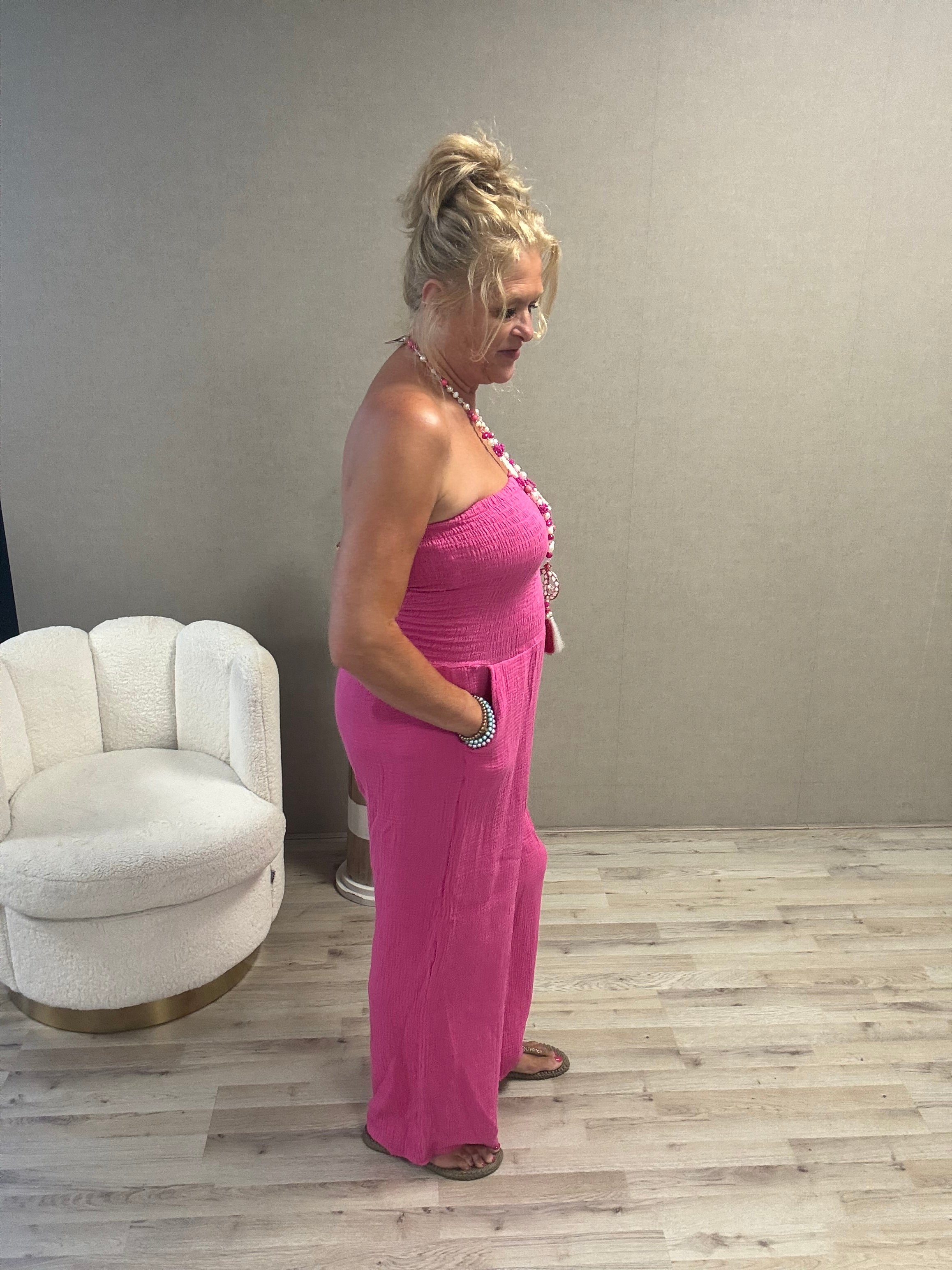 Jumpsuit Wafelstof Fuchsia