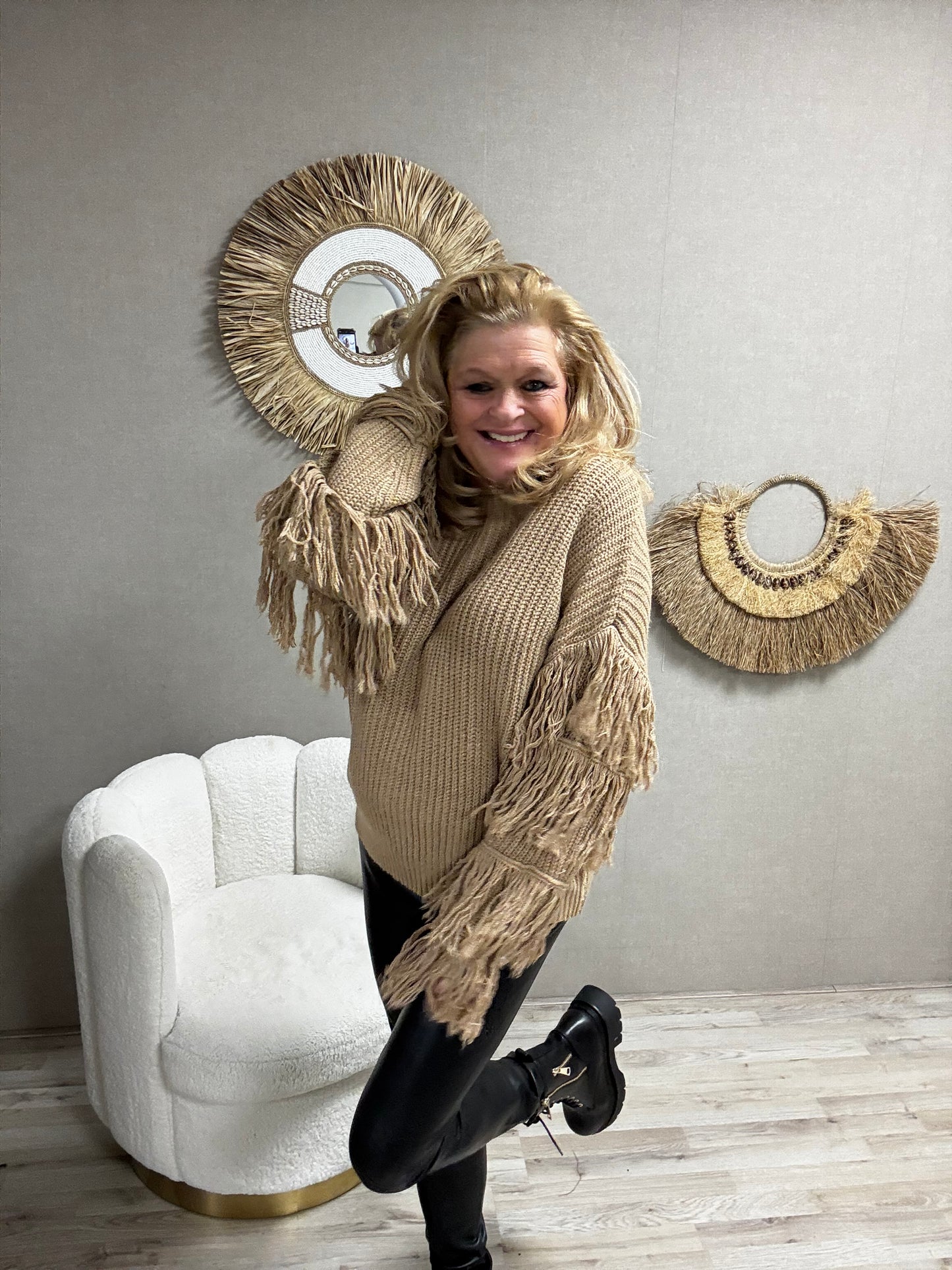Trui Fringe Beige