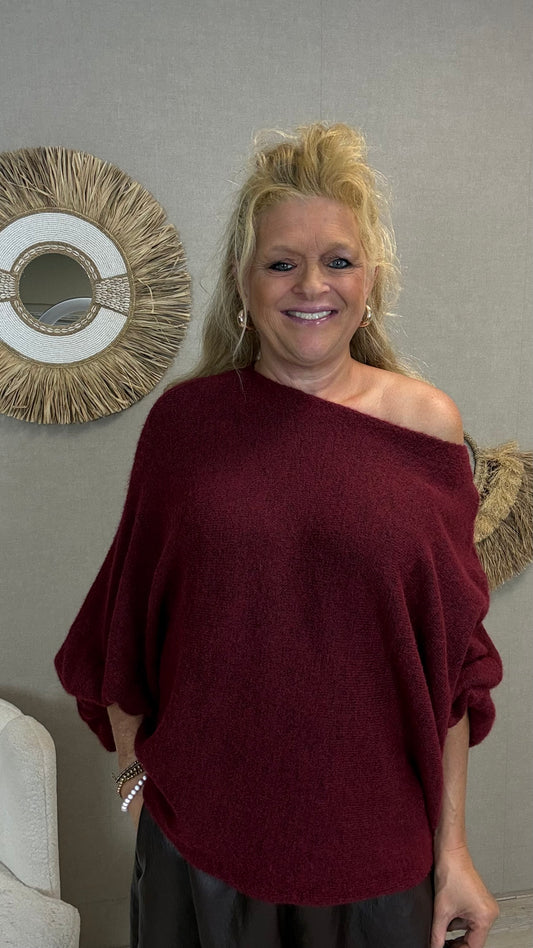 Oversized trui Jessy met ballonmouwen Bordeaux