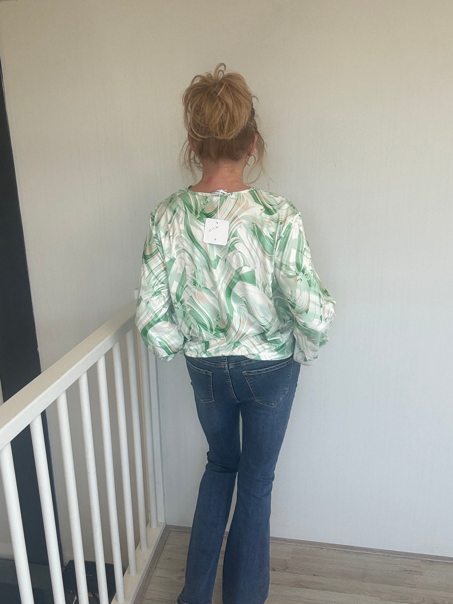 Ballon Top Print Groen - Nancfashion