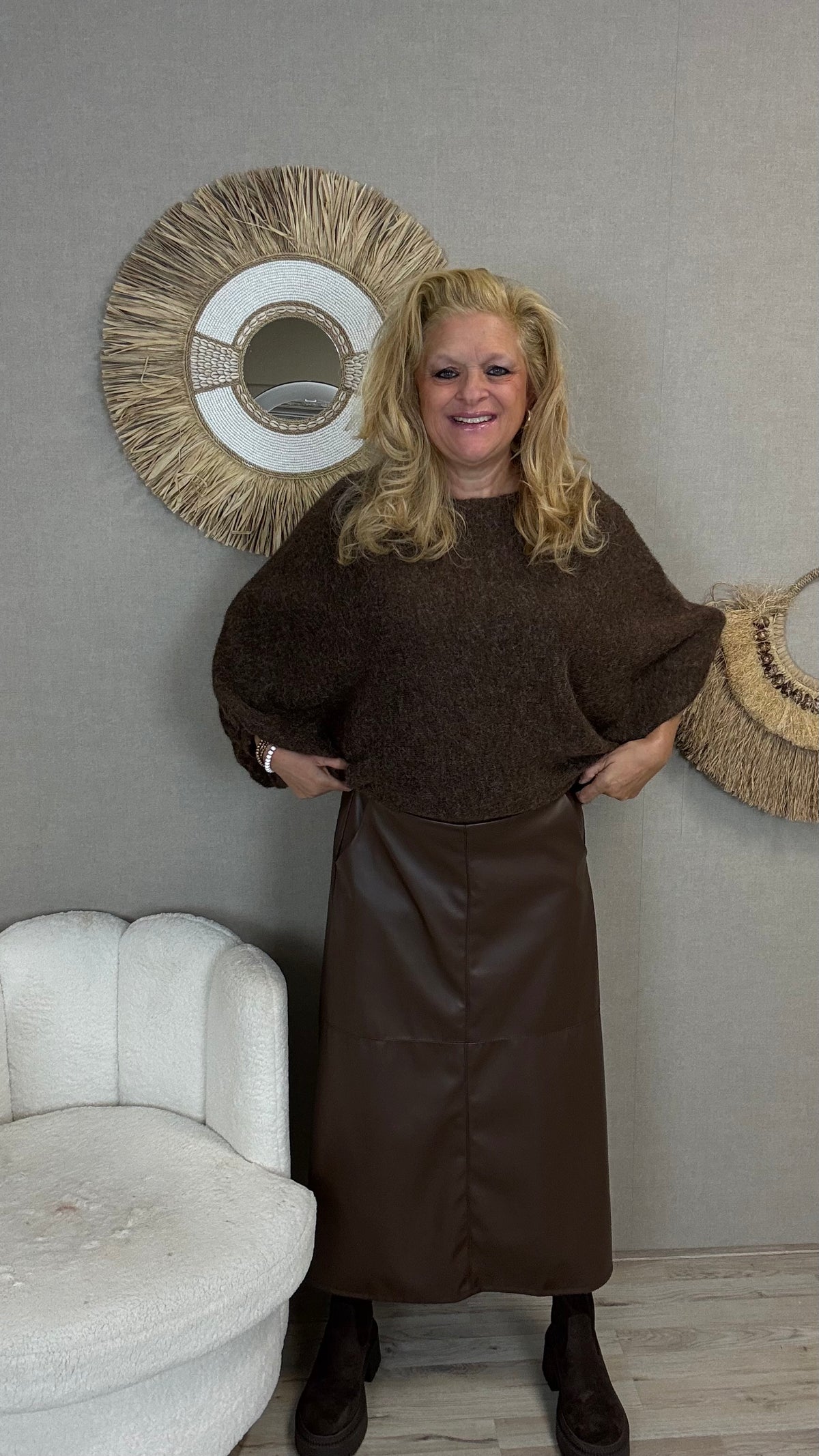 Leatherlook Rok Lizzy Bruin - Nancfashion
