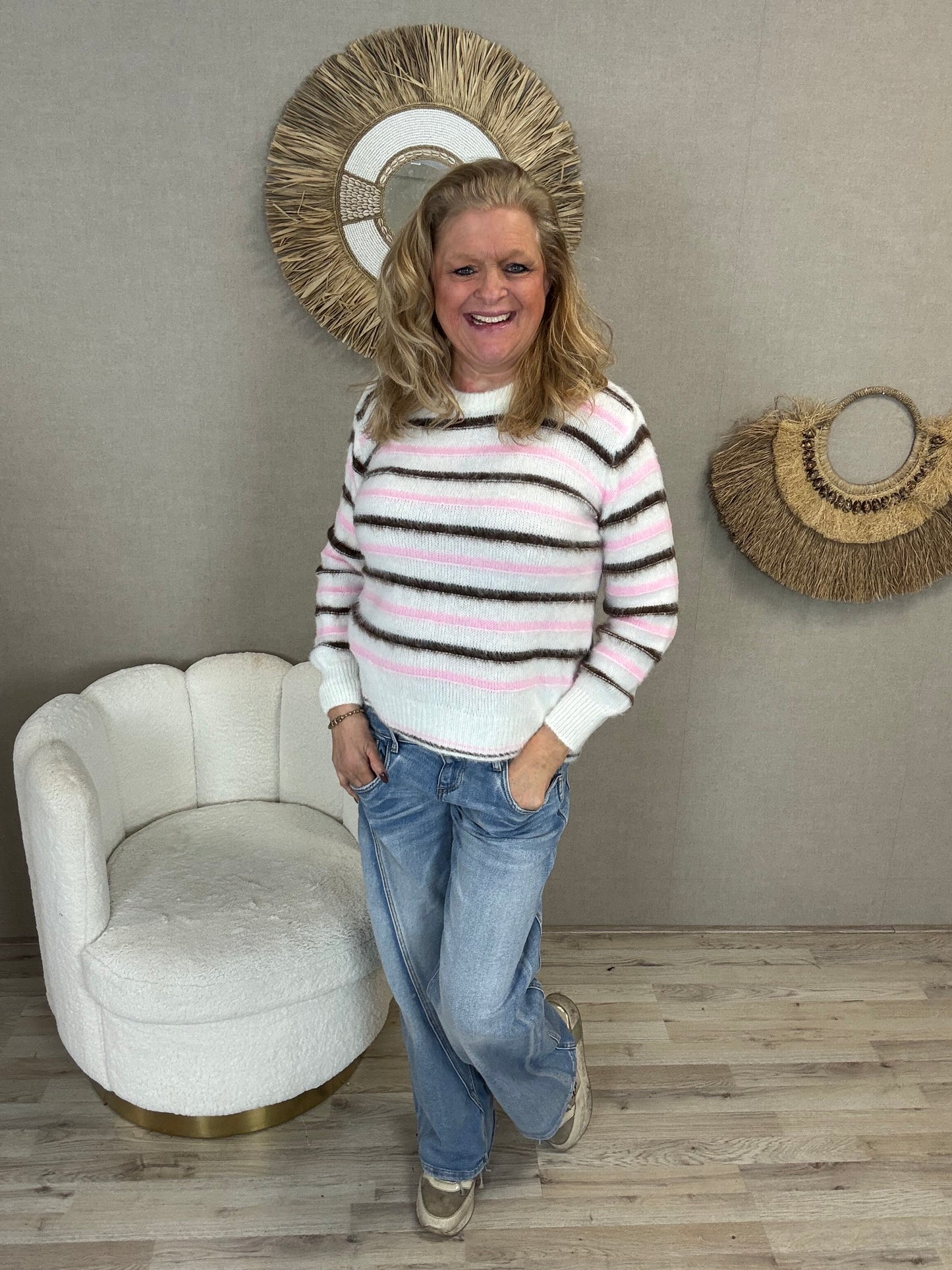 Gemma Stripe trui roze bruin