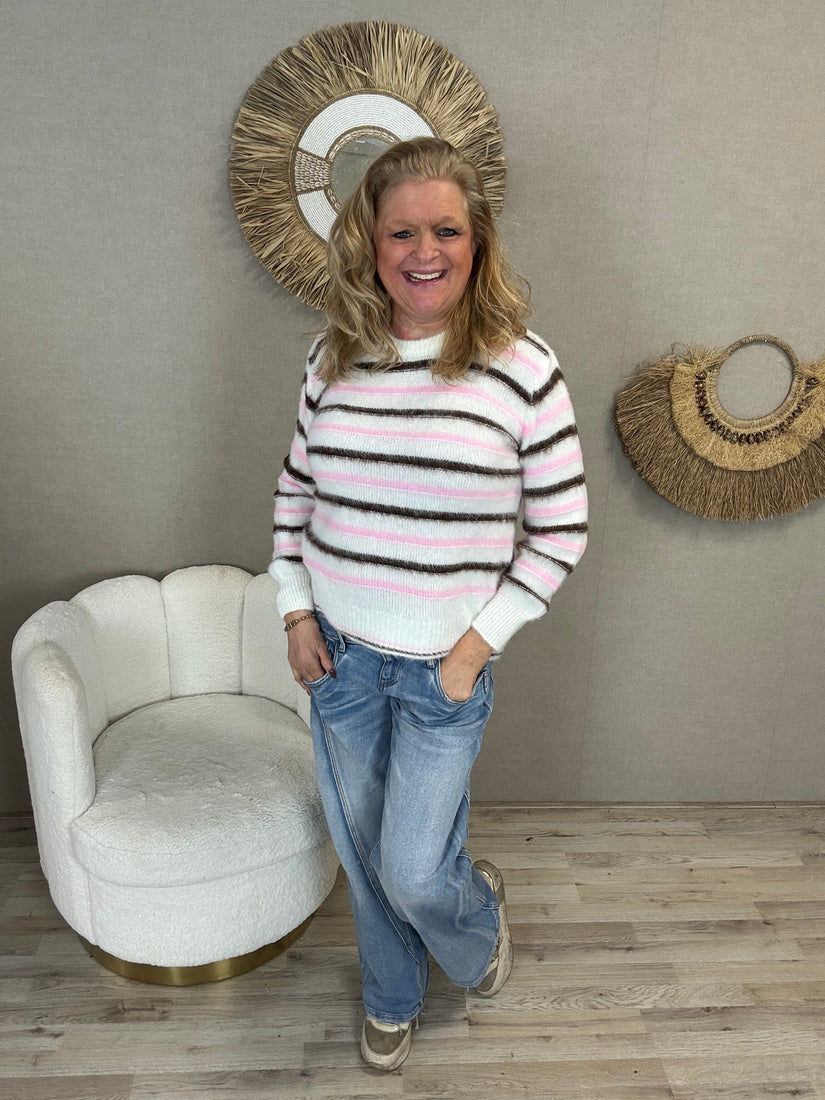 Gemma Stripe trui roze bruin