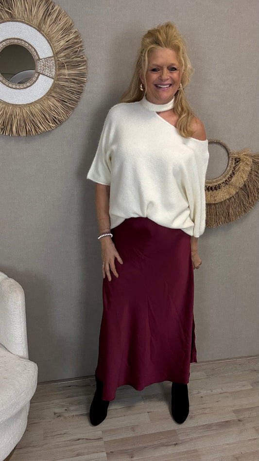 Silky Maxi Rok Bordeaux - Nancfashion