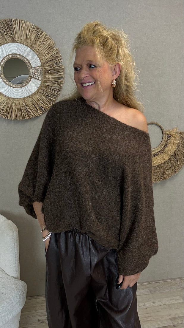 Oversized trui Jessy met ballonmouwen Bruin