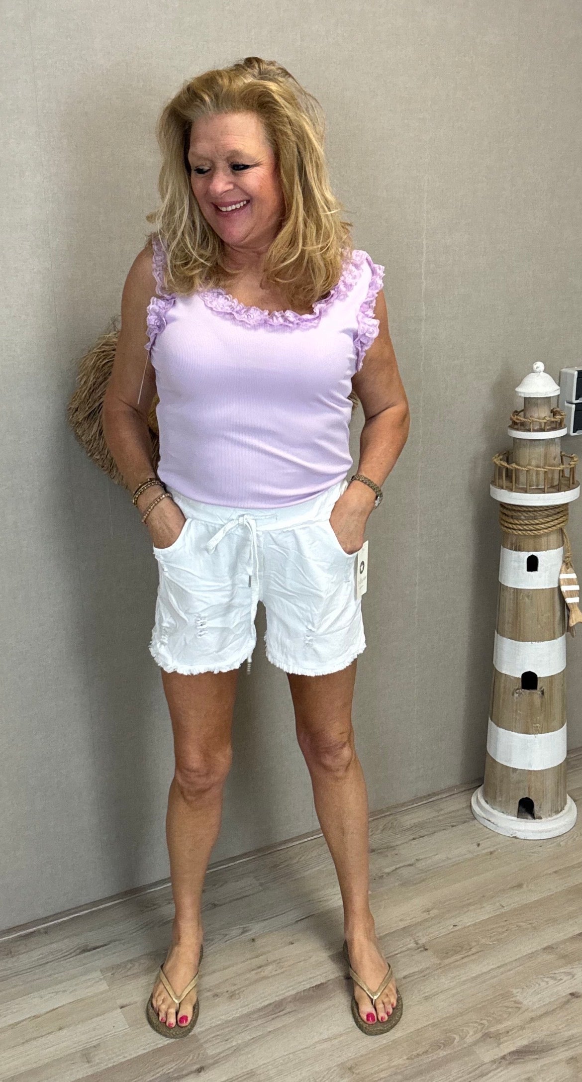 Stretch Short Rafels  Wit