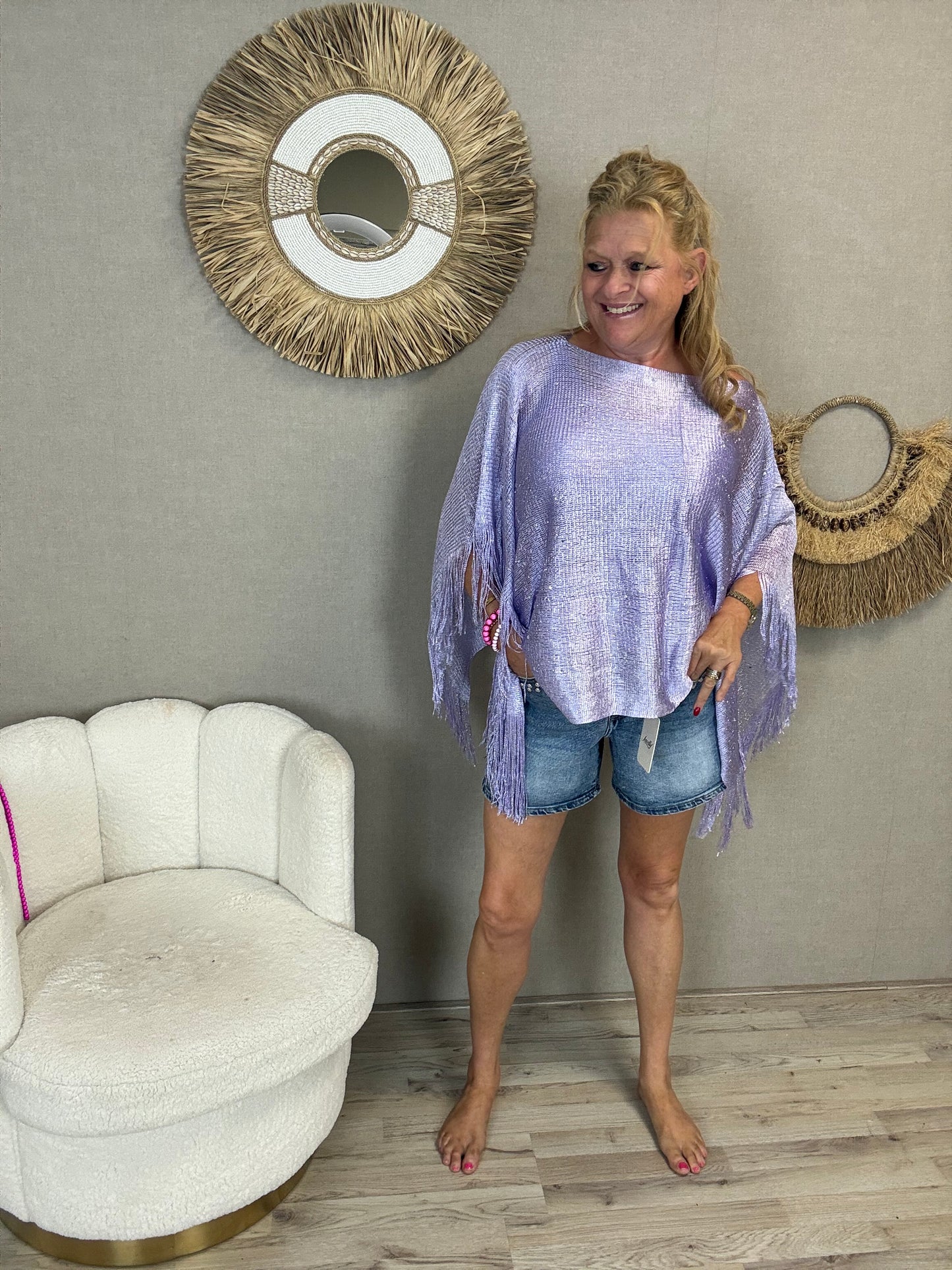 Lurex Poncho met Franjes – Lila