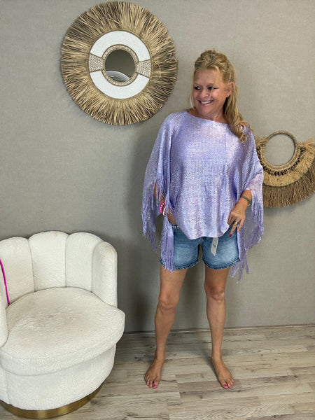 Lurex Poncho met Franjes – Lila