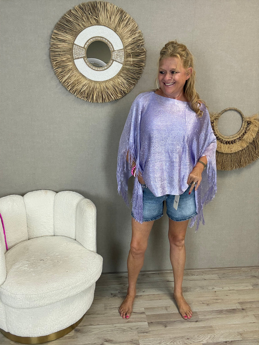Lurex Poncho met Franjes – Lila