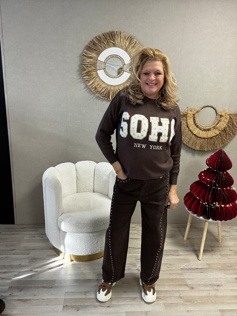 Trui Soho met studs Bruin