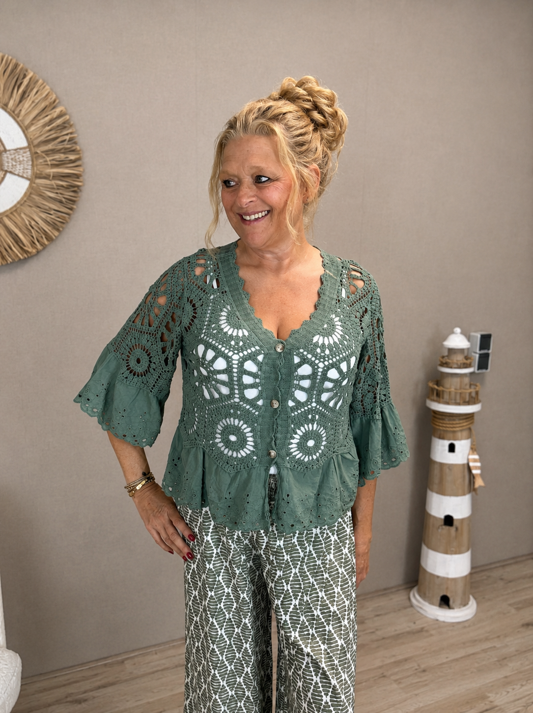 Gehaakt Vestje Met Broderie Details Groen