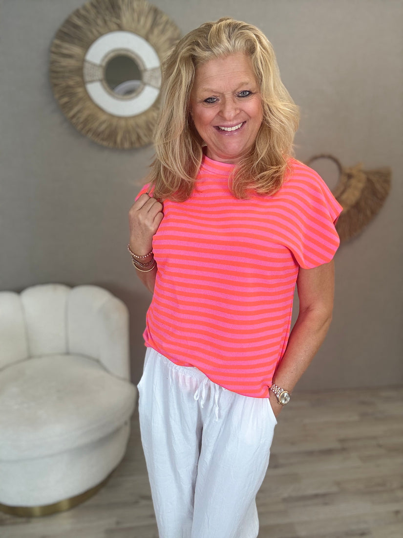 Striped Shirt Mooij - Fuchsia/Orange - Nancfashion