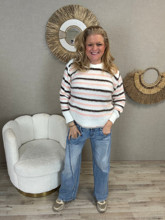 Gemma Stripe Trui Peach Bruin
