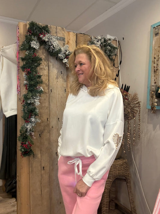 Hoody met parel hart om de mouw - Nancfashion