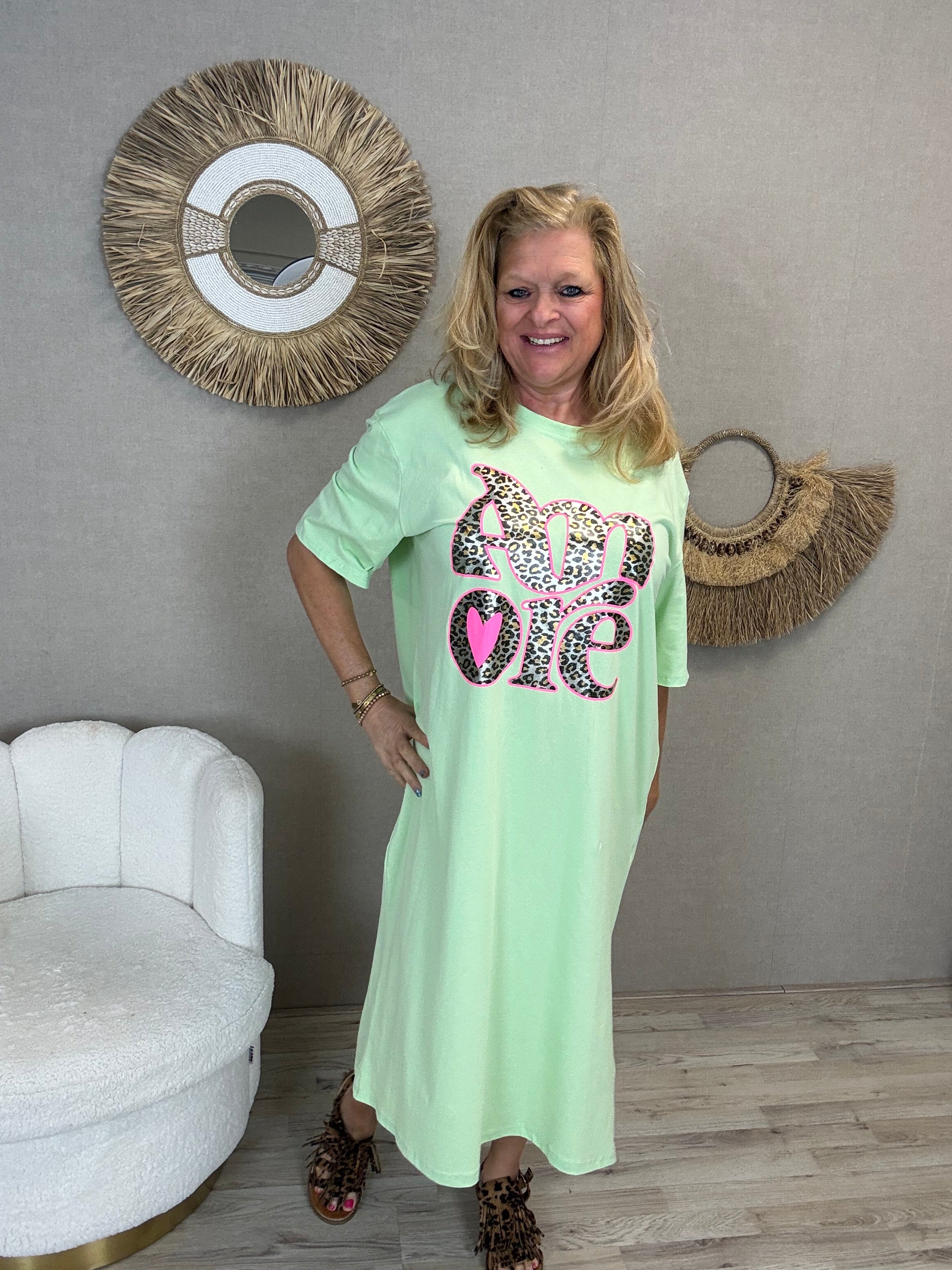 Oversized T-Shirt Jurk Amore Pastel groen - Nancfashion