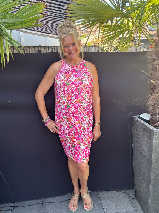 Halter Jurk Fuchsia Bloementjes