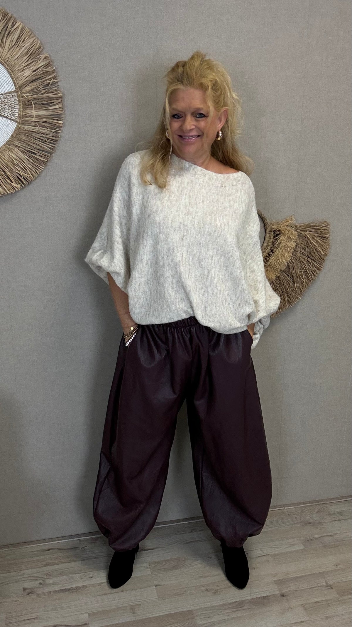 Leatherlook ballonbroek Malia Aubergine
