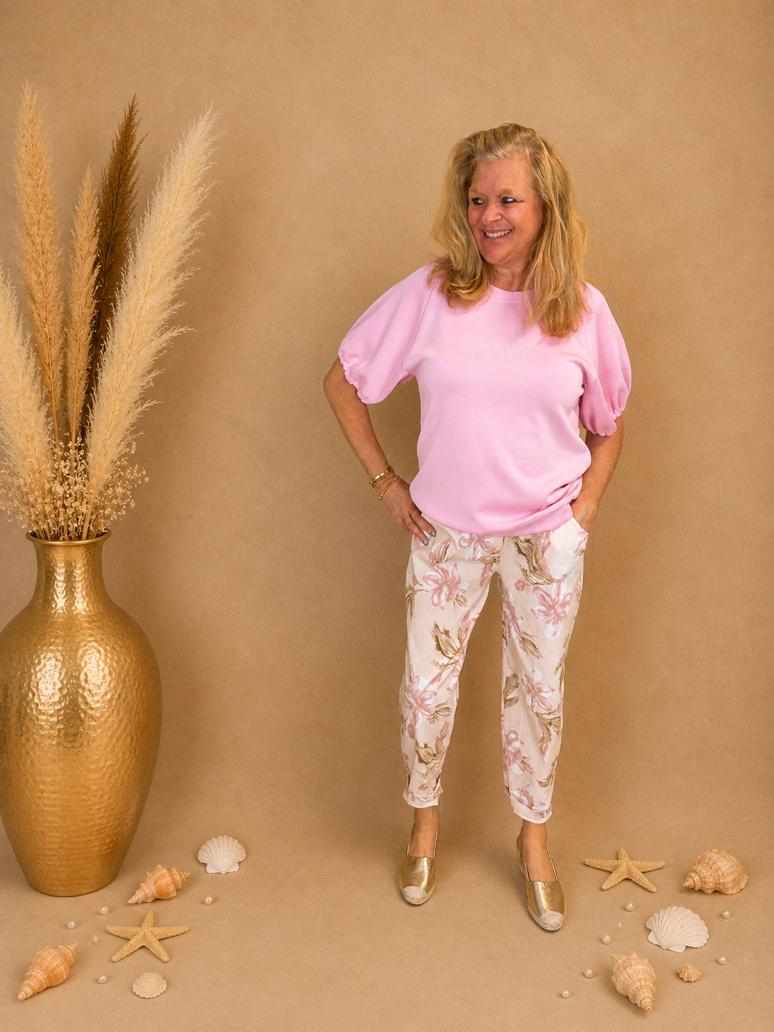 Shirt Mooij met Pofmouwen roze - Nancfashion