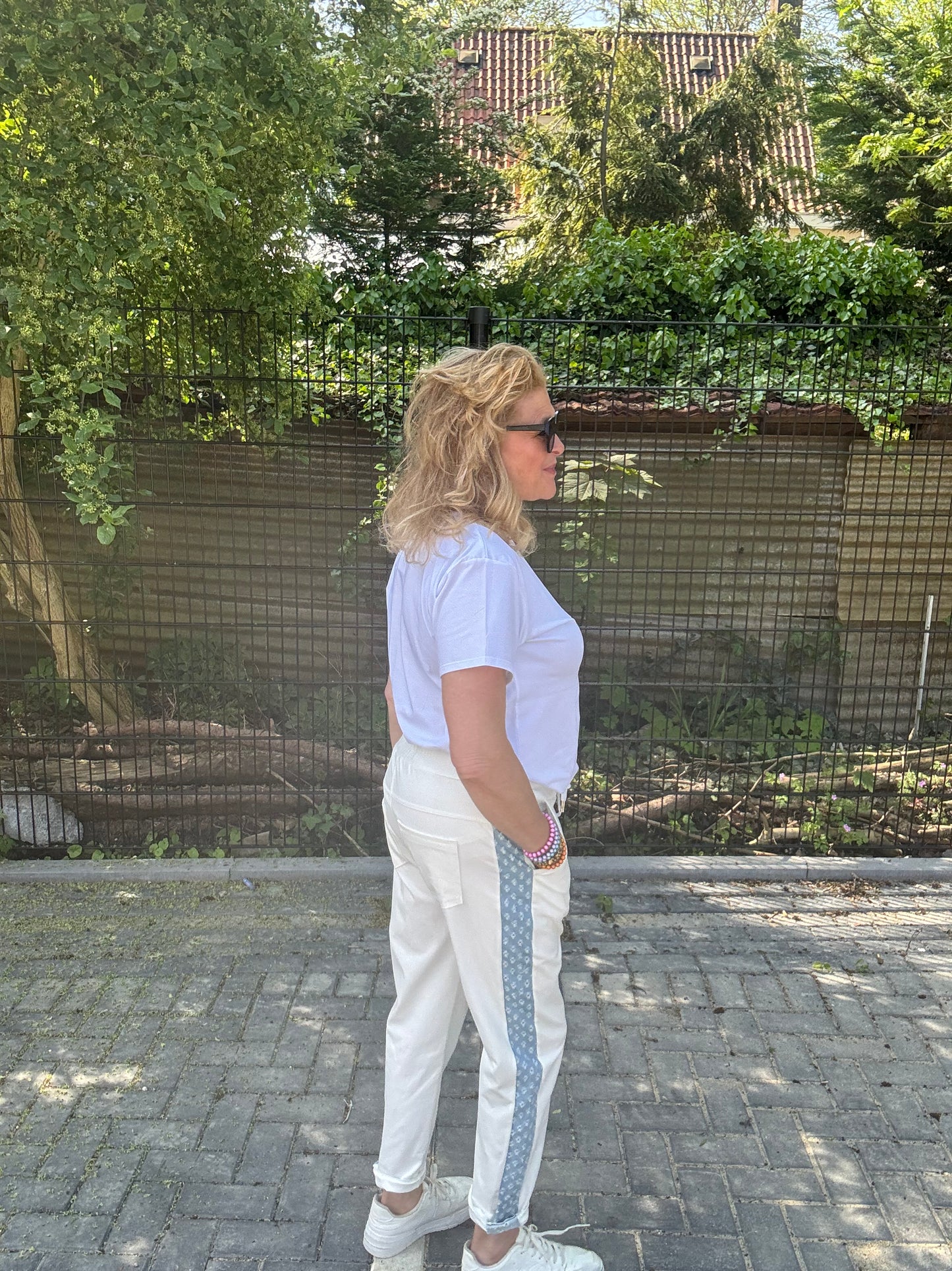 Jogg Pantalon Roomwit met Demin bies
