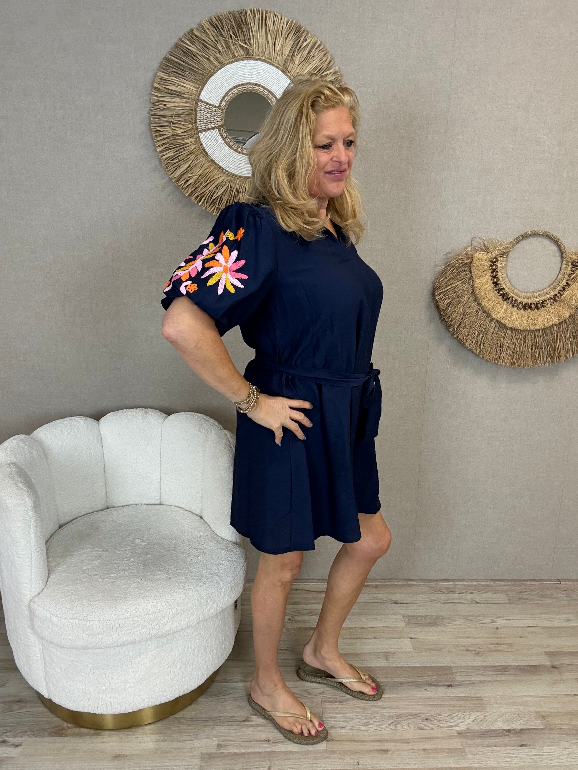 Summer Flower Dress Donkerblauw - Nancfashion