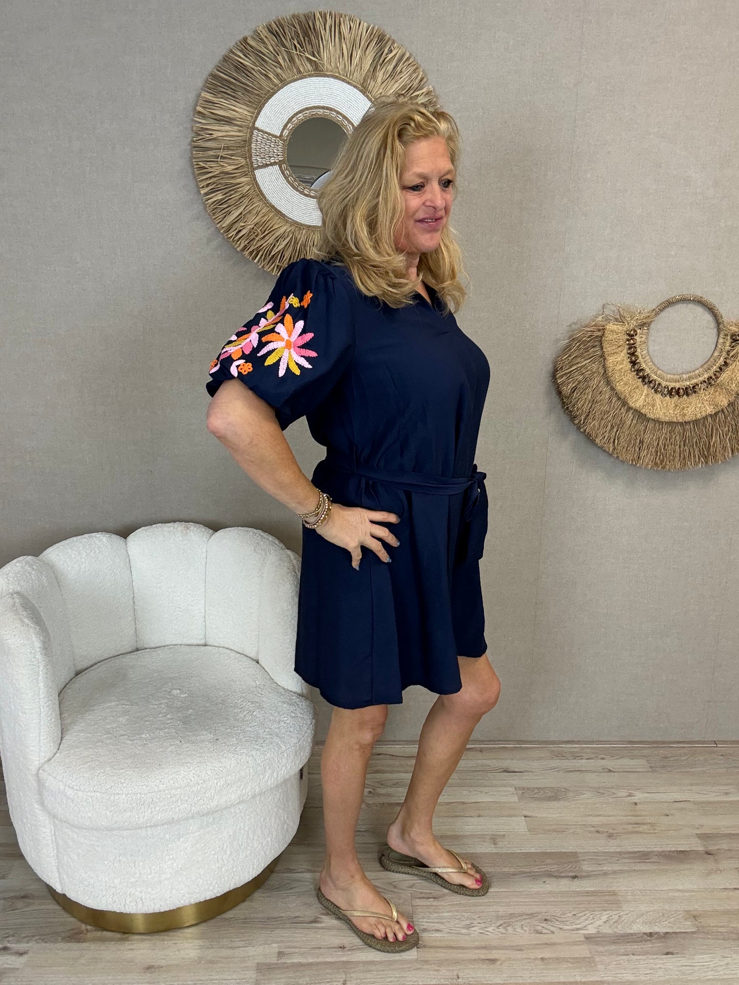 Summer Flower Dress Donkerblauw - Nancfashion