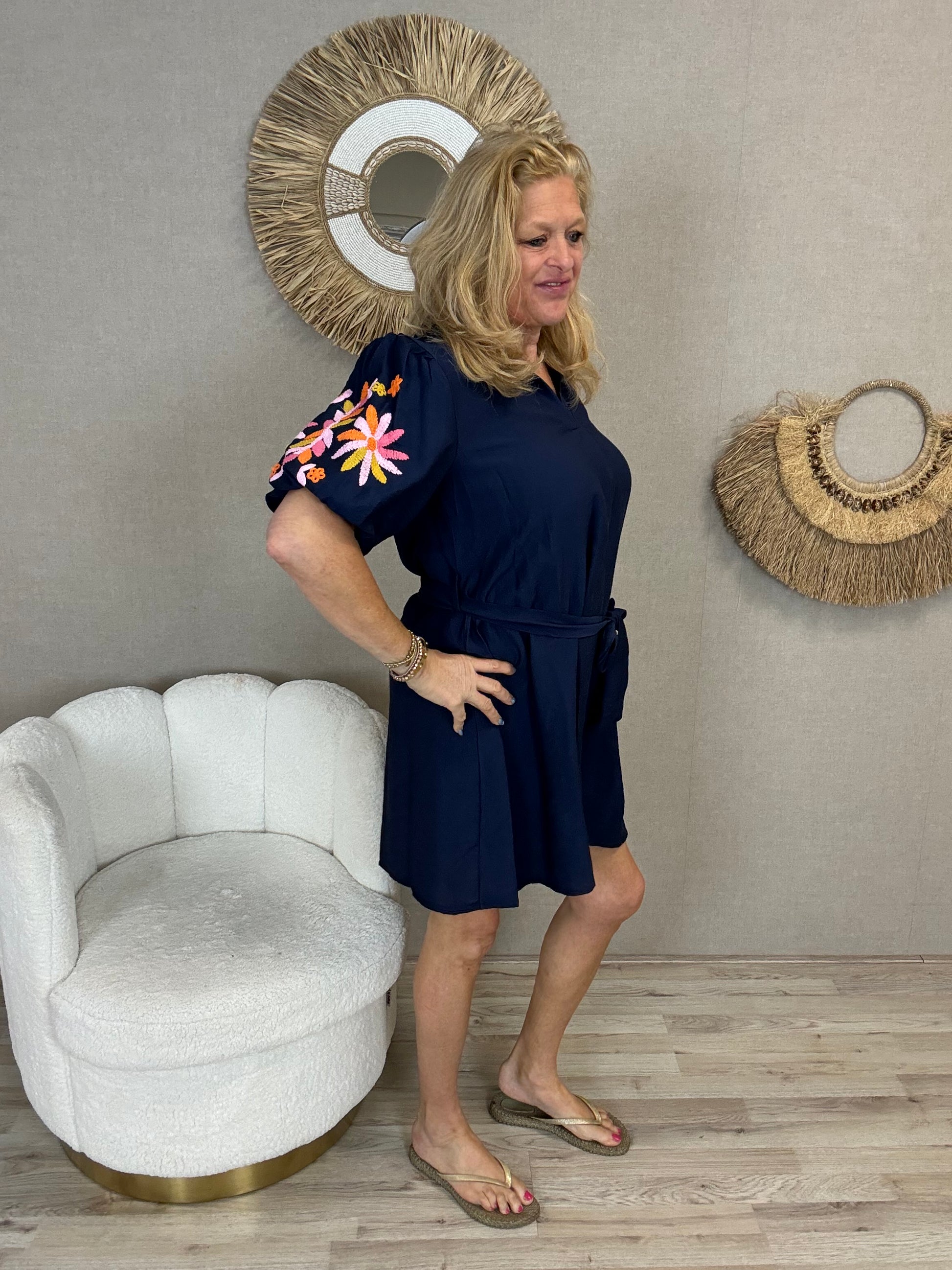 Summer Flower Dress Donkerblauw - Nancfashion