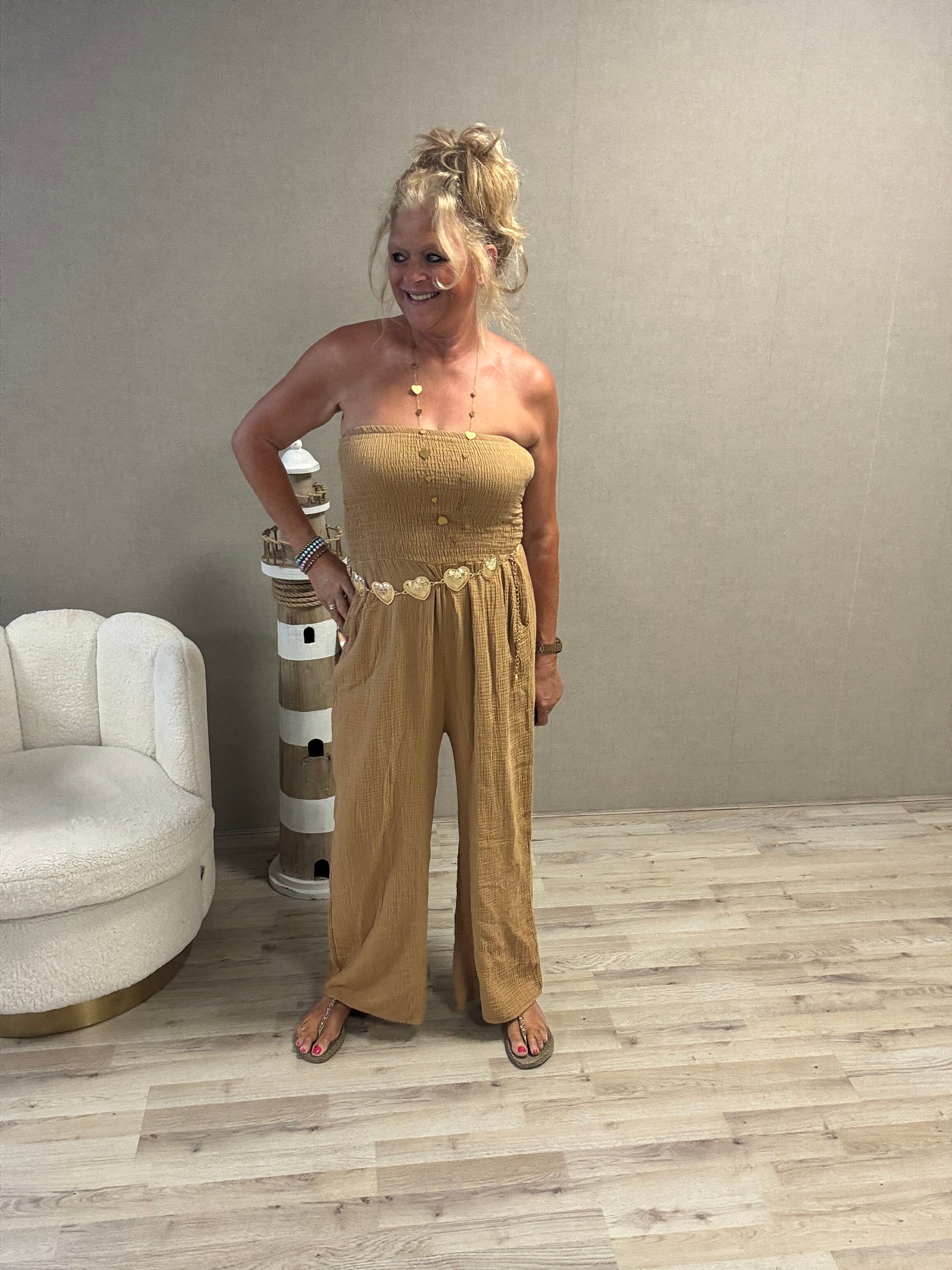 Jumpsuit Wafelstof Camel