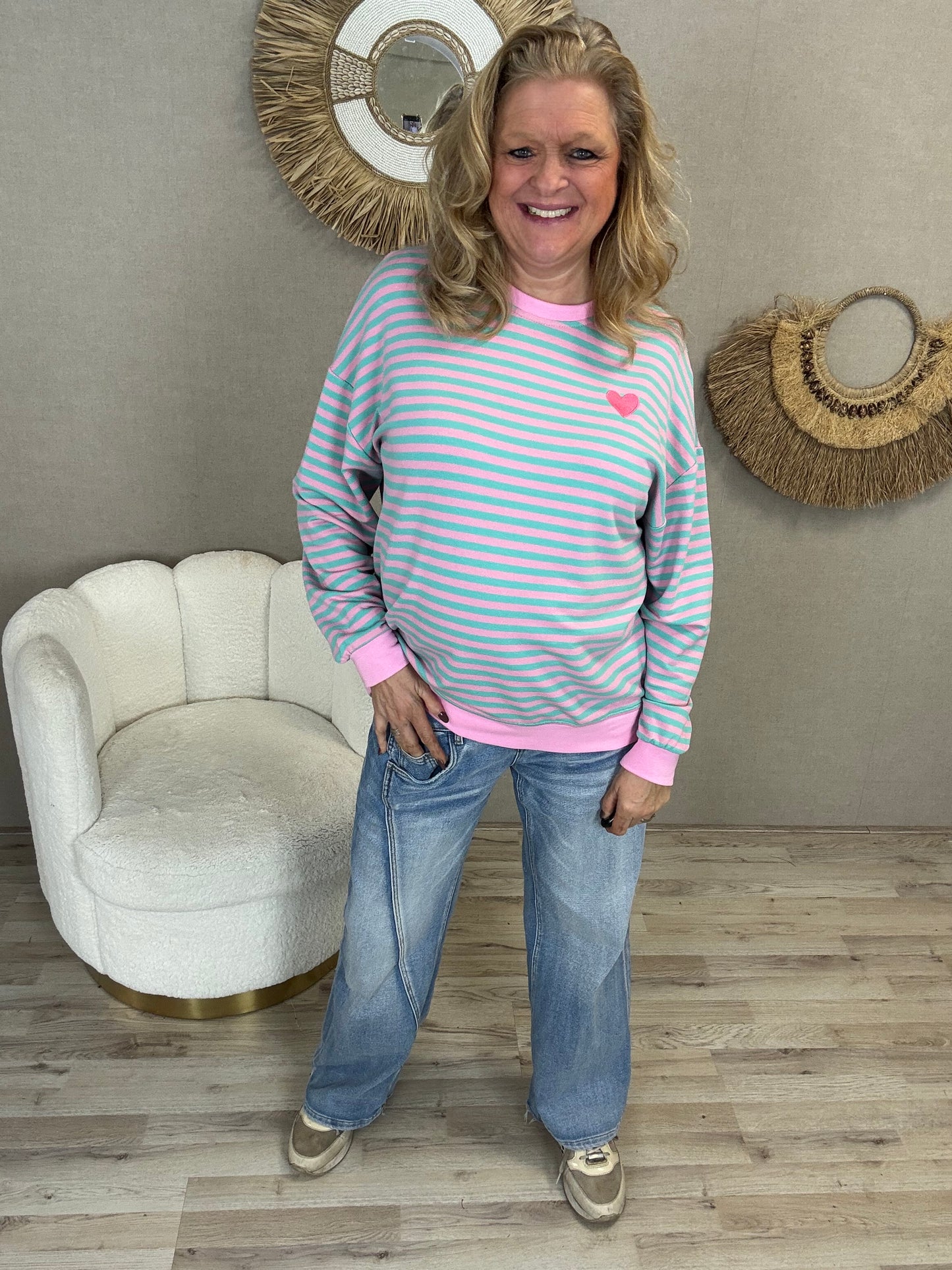 Sweater Mooij striped  Roze Turquoise