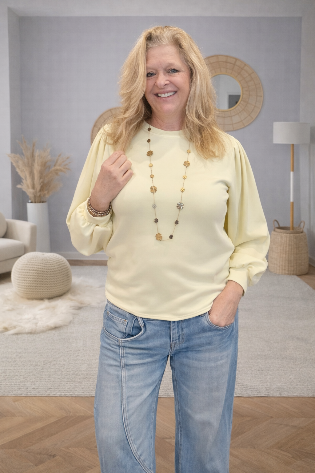 Sweater Mooij Pofmouwen Yellow