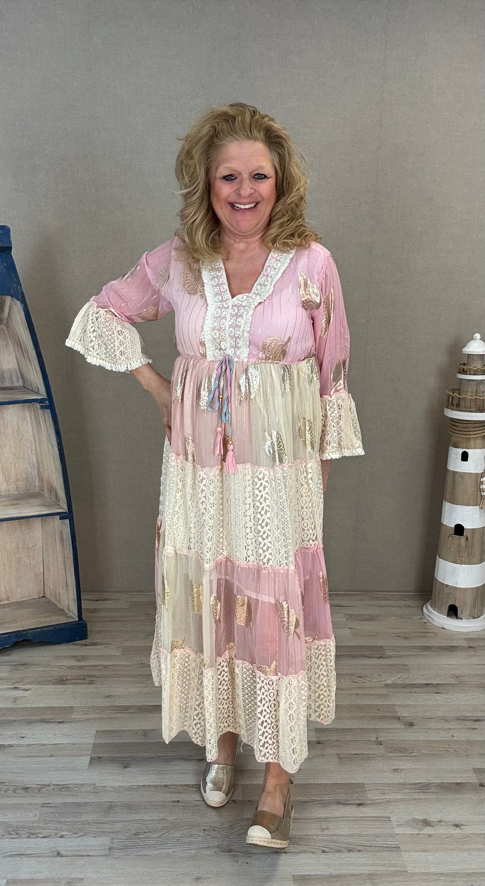 Maxi Dress Boho roze/beige