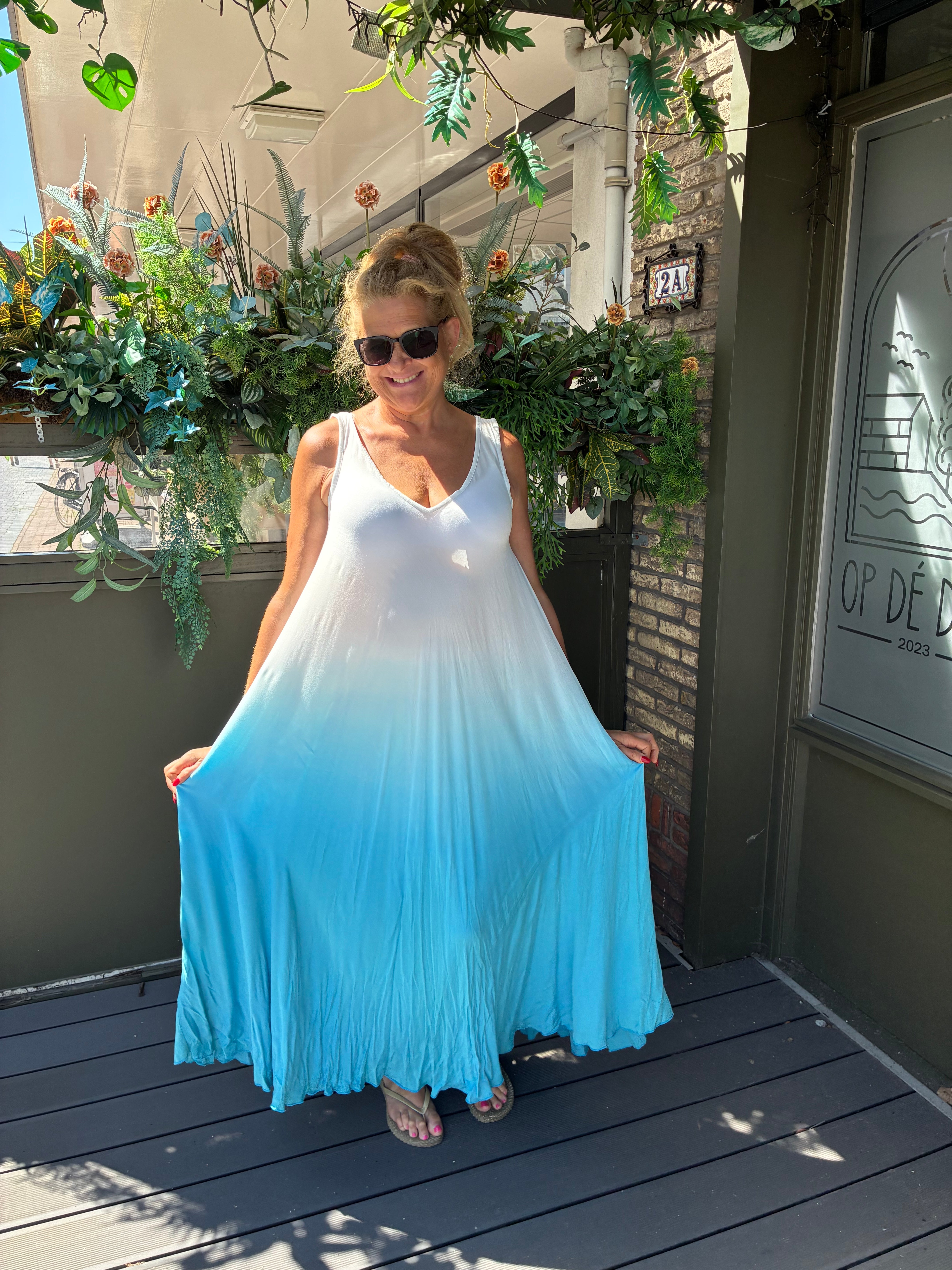 Maxi Jurk Sunset Wit/Blauw
