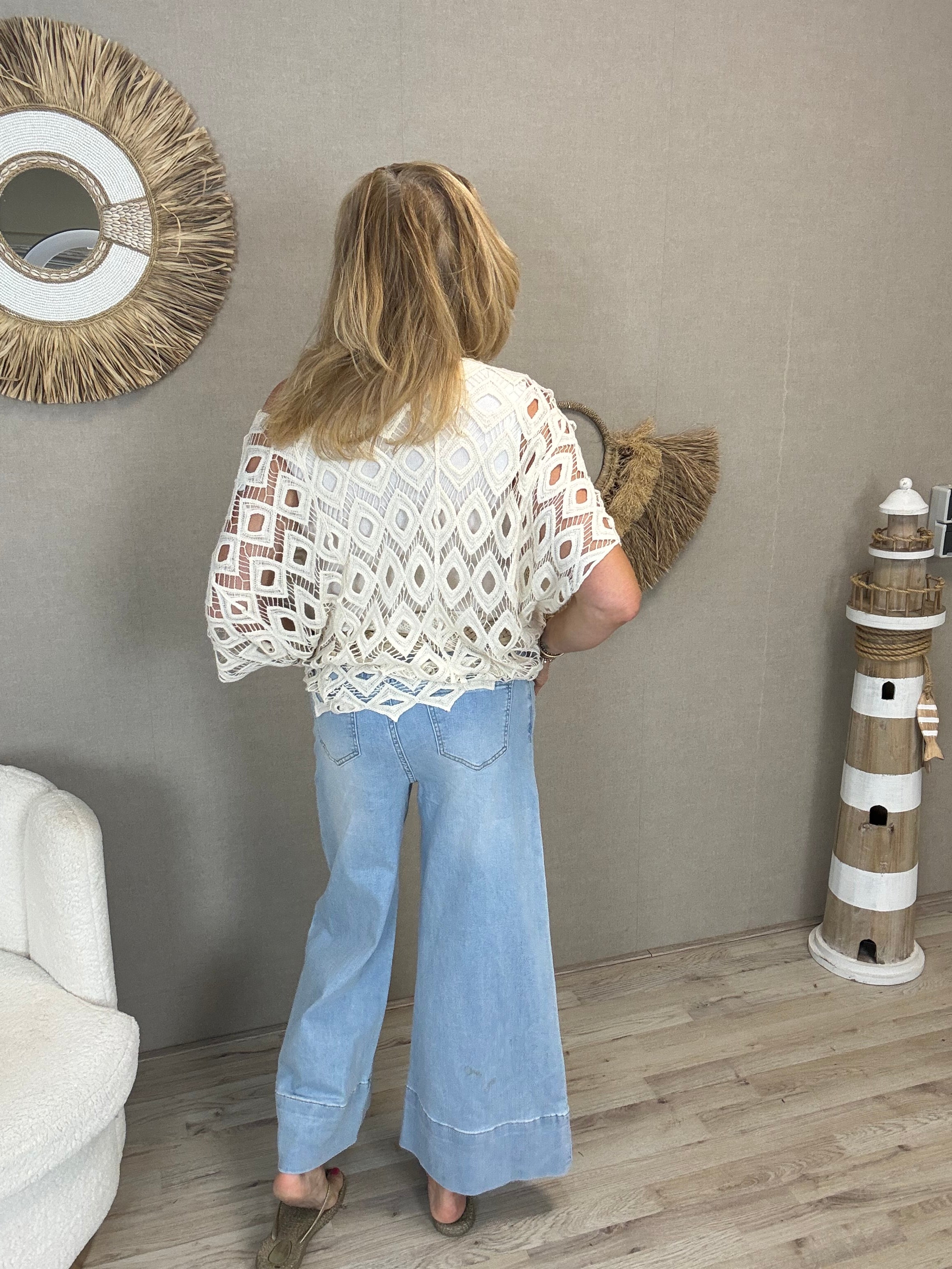S.Woman Wide Leg 7/8 Jeans met open Bloemen - Nancfashion