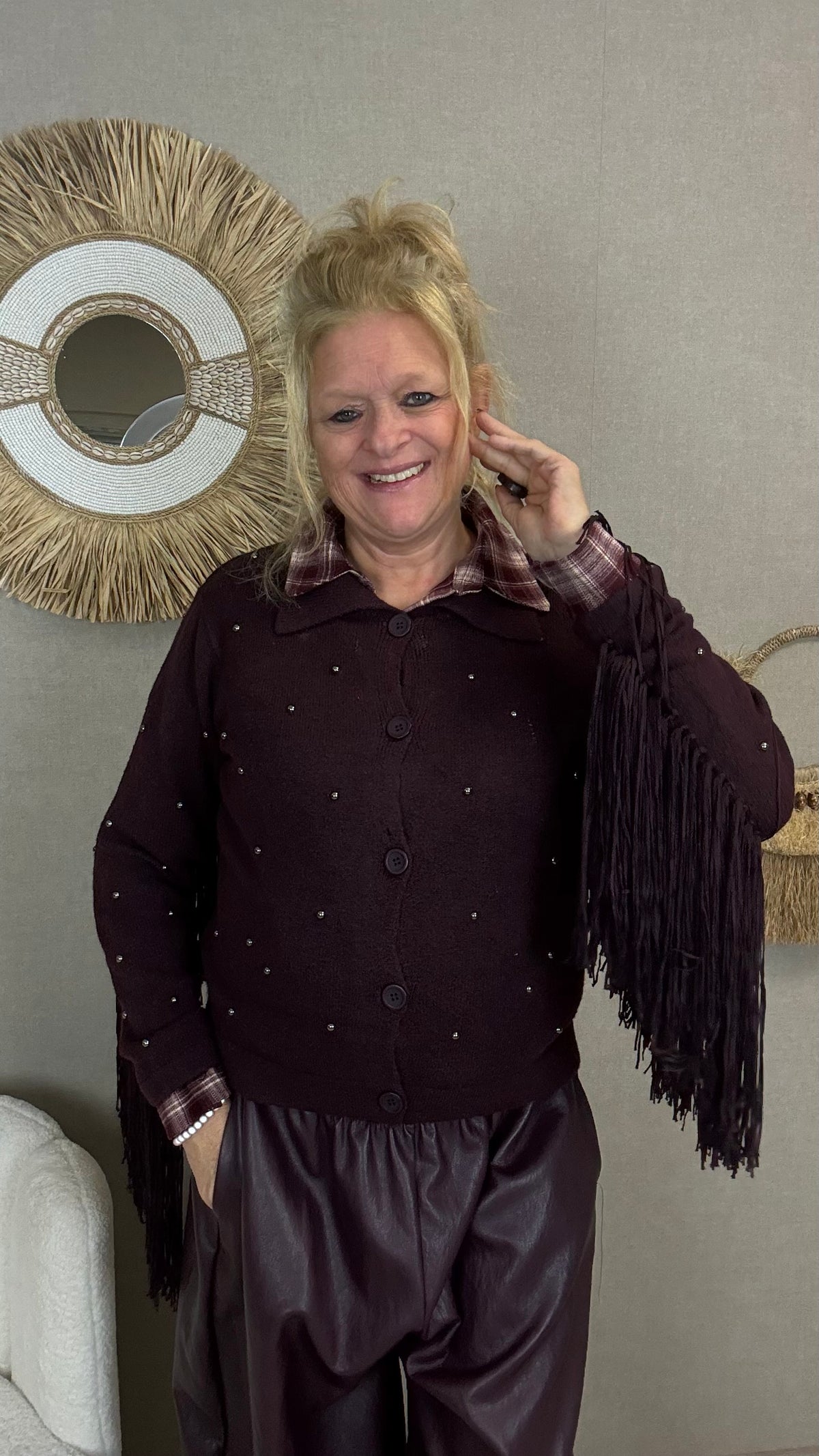 Vest Fringe Studs-Bordeaux